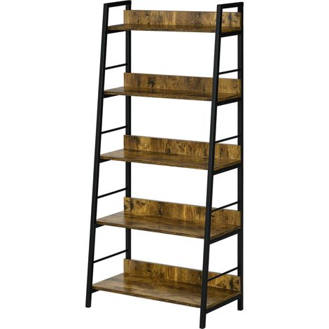 Industrielles, schräges Bücherregal mit 5 Ebenen, 70 x 35 x 150 cm