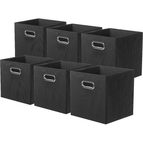 Ensemble de 6 Boîte de rangement en tissu avec Poignée en métal pour Armoire et Jouets, Noir (1/5)