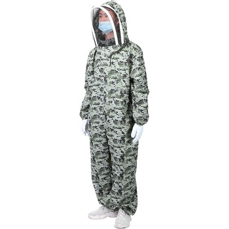 Traje de apicultura de una sola pieza con doble cremallera y guantes protectores (1 par de guantes XXL y traje XXL). (1/5)