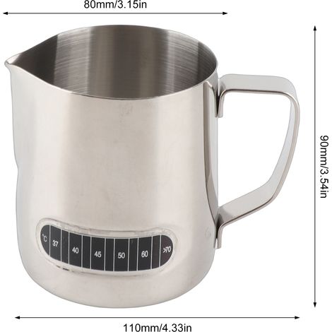 Ortviai Pichet à lait inoxydable 304 avec affichage numérique de température – 350 ml pour latte art (1/4)