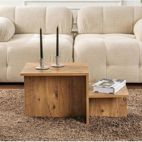 Table basse moderne effet bois naturel - 2 niveaux MARFA (1/5)