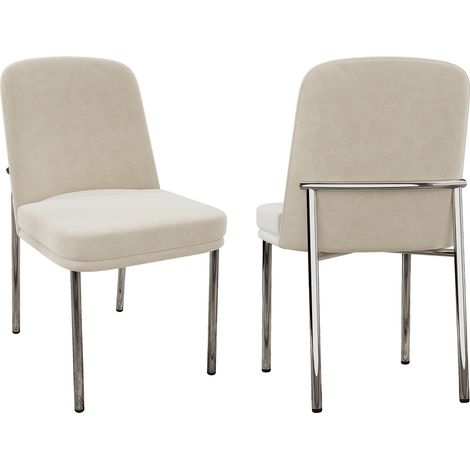 Lot de 2 chaises de salle à manger en velours beige avec assise épaisse et pieds métal chromé (1/5)