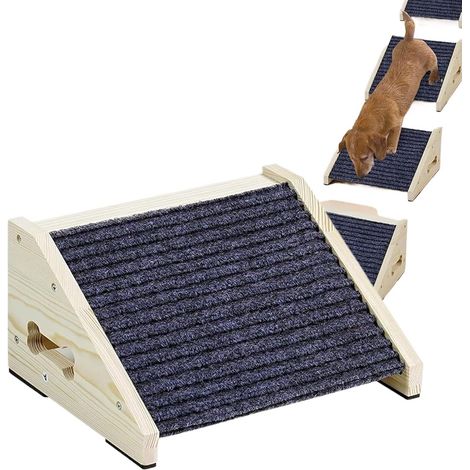 Rampa antideslizante para perros, 15 cm, ligera, rampa antideslizante para perros de 30 × 25 × 15 cm, portátil y ligera, ángulo de inclinación de 26 grados, escalera de madera para perros para sofás. (1/5)