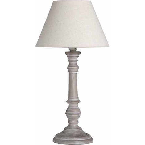 Pella Table Lamp - Linen/Wood - L20 x W20 x H38 cm - Beige/Grey