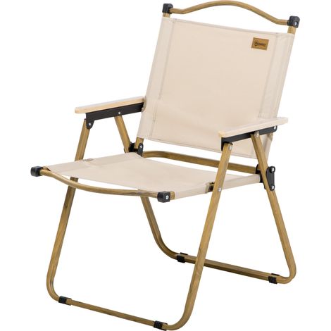 Klappbarer Campingstuhl mit Armlehnen, Angelstuhl aus Oxford-Gewebe und Stahlrahmen, khaki, 54 x 59 x 78 cm