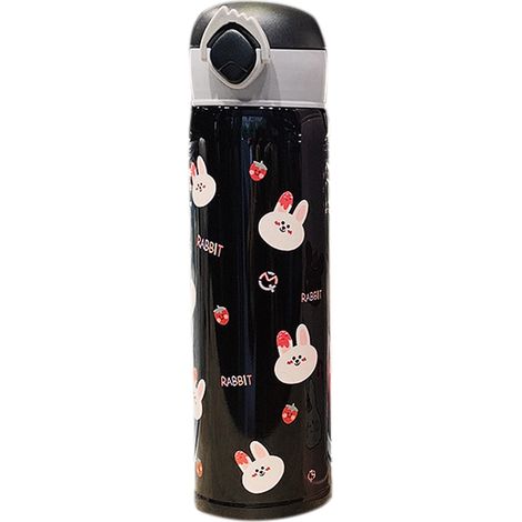 Gourde Isotherme en Acier Inoxydable 450ML - Bouteille Thermos Portable pour Randonnée, Noir avec Design Cartoon (1/2)
