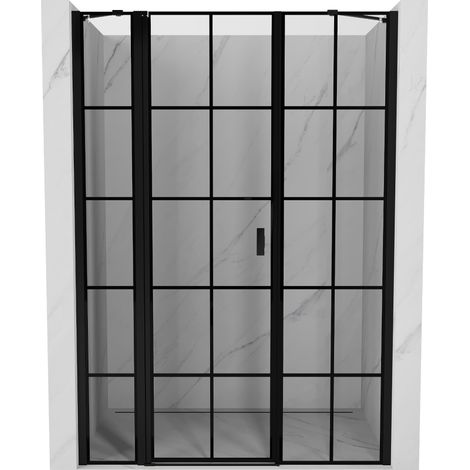Mexen Mist porte de douche battante gauche 135 cm, grille noire, noir - 8A4-135-001-70-77-L (1/5)