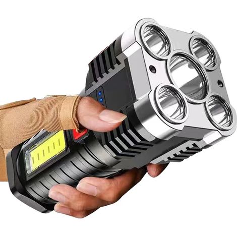 (Argent) Lampe torche tactique rechargeable haute luminosité, étanche et portable. (1/5)
