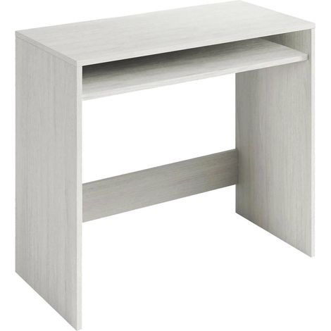 Schreibtisch Portland, Linearer Schreibtisch mit festem Regal, Arbeits- oder Bürotisch für PC, cm 79x43h87, Weißer Holzeffekt (1/5)