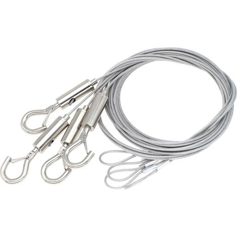 Set di 4 cavi appendiabiti regolabili da 150 cm (59 pollici) con occhiello e gancio, realizzati in acciaio inossidabile di 1,5 mm di spessore. - AquaForge (1/4)