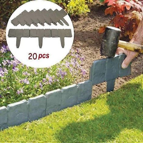 Milisten Lot de 20 bordures de jardin décoratives en plastique, imitation pierre, résistantes aux intempéries, pour massifs de fleurs et pelouses, réutilisables. (1/5)