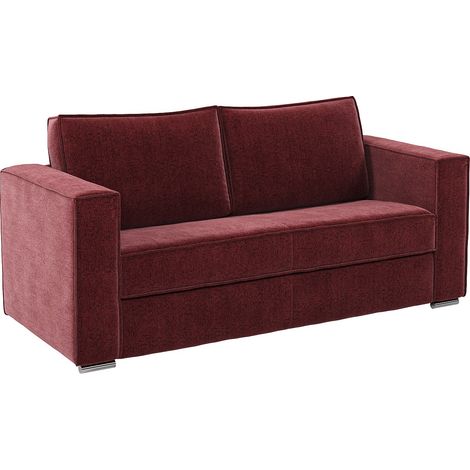 Divano letto 3 posti express in tessuto ciniglia bordeaux Letto 140 cm Materasso 18 cm - LORETO