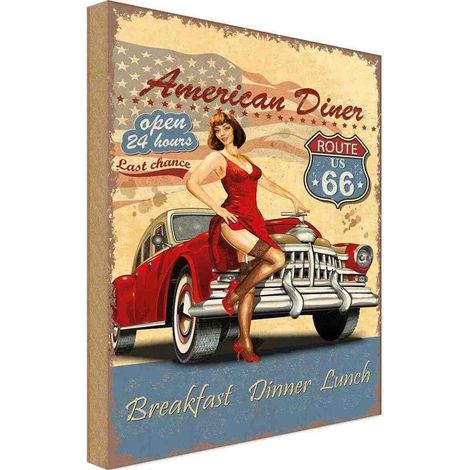 Panneau en bois 40x30 cm Pin-up Diner Américain Petit-déjeuner Pin-up (1/4)