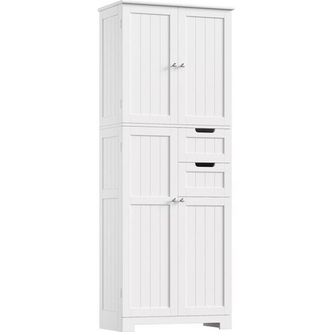 Badezimmerschrank Hoch mit 4 Türen, 2 Schubladen, Weiß (1/5)