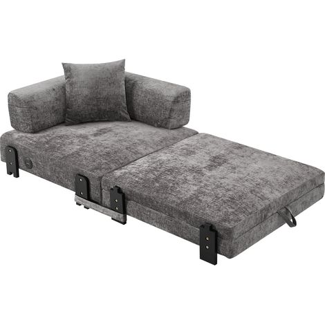 Canapé convertible 2-en-1 avec fonction sommeil, ports USB/Type-C et rangement, canapé compact avec accoudoirs pour petits espaces - Beige Gris foncé (1/5)