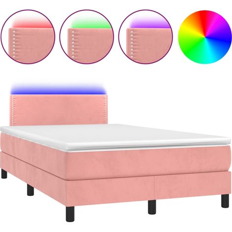 Lit double  Lit adulte  Sommier à lattes de lit avec matelas LED Rose 120x200cm Velours