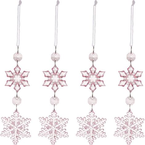 4er-Set Schneeflocken-Weihnachtsbaumschmuck, tragbar, robust, aus Acryl, rosa (1/5)