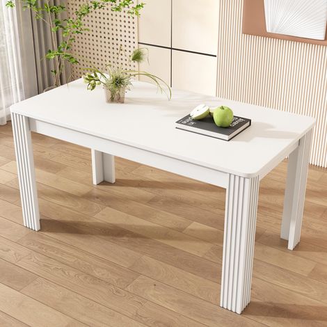 Table de salle à manger, table à quatre pieds, table en chêne, table de salle à manger rectangulaire, blanche (1/5)