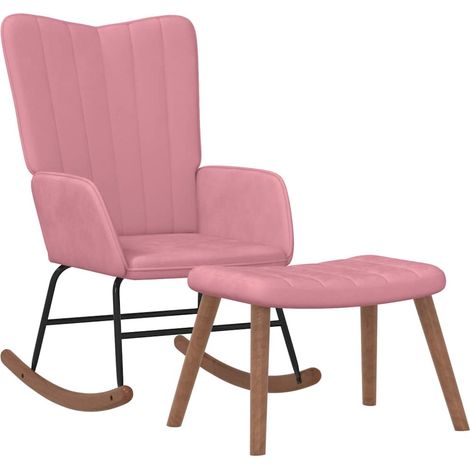 Maison Exclusive - Schaukelstuhl mit Hocker Samt Rosa (1/5)