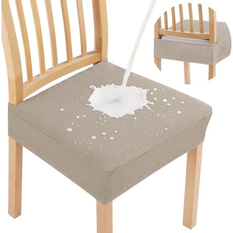 Set mit 4 dehnbaren Sitzbezügen für Esszimmerstühle aus abnehmbarem und waschbarem Stretch-Jacquard-Gewebe – ohne Rückenlehne – Taupe (1/5)