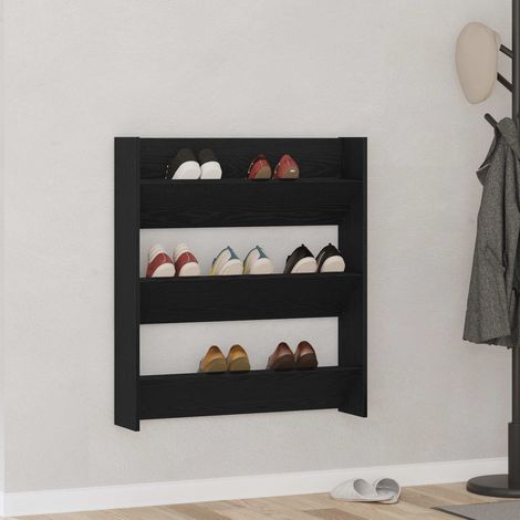 Schuhschrank Schwarz Eichen-Optik 80 x 18 x 90 cm Holzwerkstoff