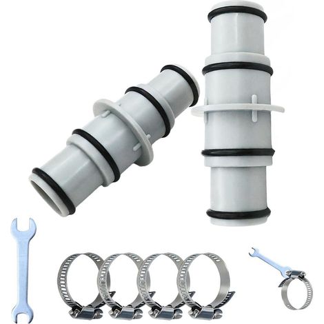 Adaptateur de tuyau de piscine 32 à 38 mm, 2 pièces, PVC, avec colliers de serrage