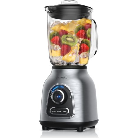 Arendo Standmixer Edelstahl, 1400 Watt, Glas Smoothie Mixer / Maker Ice Crush Funktion Milchshaker, 1,75 Liter Glasbehälter, Silber/Schwarz (1/5)