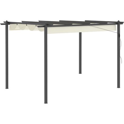 4 x 3(m) Aluminium Pergola with Retractable Roof, Garden Gazebo Canopy Shelter for Outdoor, Patio, Cream White