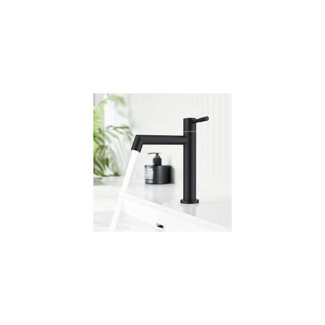 Robinet Eau Froide Uniquement Noir, Robinet Lave Main Salle Bain avec Mousseur Amovible, Acier Inoxydable avec Hauteur sous Bec 113 mm pour WC Invités (1/5)