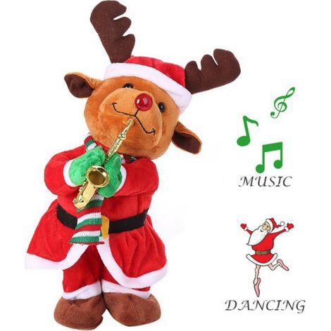 Renard dansant de Noël : Personnage animé, peluche ludique Twerking Renne coquin avec musique, jouet festif pour cadeaux, décoration amusante, doudou interactif (1/3)