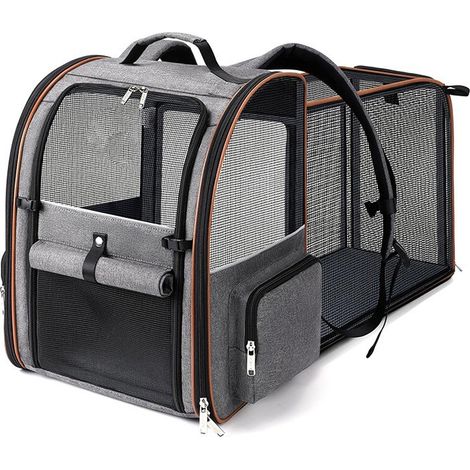 [KK] Grand sac à dos de transport extensible pour chat - Convient aux petits chiens et aux chats de taille moyenne (jusqu'à 11 kg), gris (1/5)