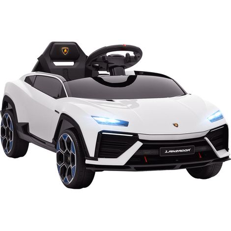 Pour enfant : voiture électrique 12V balades extérieures, licence Lamborghini blanche avec portes papillon et suspensions (1/5)