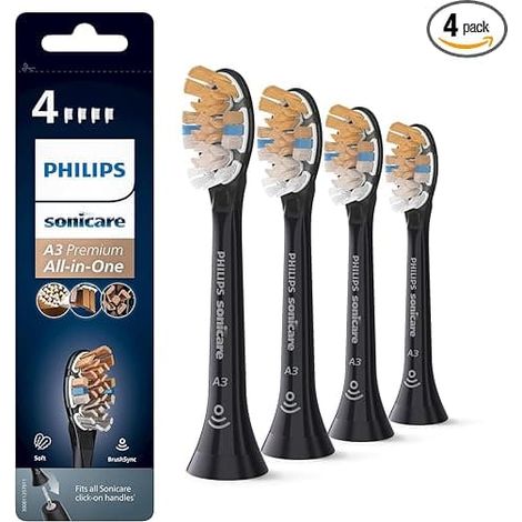 Tête de brosse de rechange tout-en-un Philips Sonicare Original A3 Premium pour brosse à dents électrique, noire (1/3)