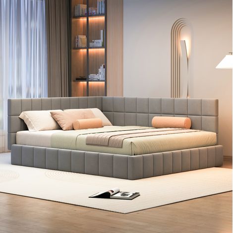 Tagesbett 160/200 cm grau aus Samtstoff mit Lattenrost und wechselbarer Rückenlehne (1/5)