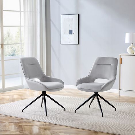 REDOM - Sedia da pranzo girevole a 360°, braccioli ergonomici, velluto grigio chiaro, gambe in metallo nero (1/5)