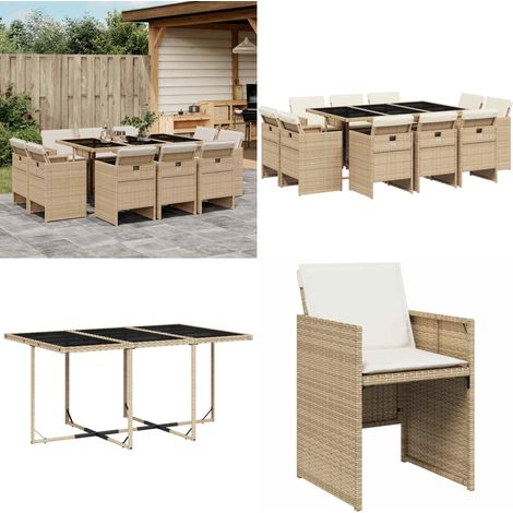 Ensemble à manger de jardin et coussins 11 pcs beige poly rotin - Salon De Jardin - Meuble De Jardin - Set De Jardin - Mobilier De Jardin - Table De Jardin - Home & Living (1/5)