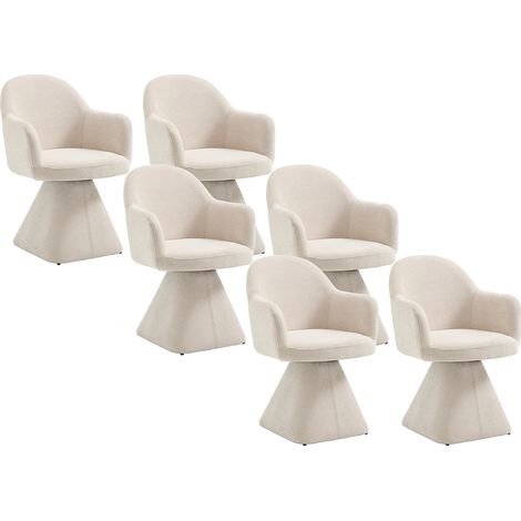 Lot de 6 chaises pivotantes avec accoudoirs en tissu - Beige - VALYRA (1/5)
