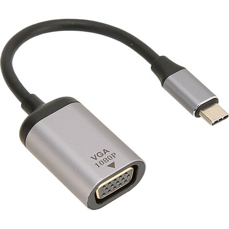 Adaptateur USB-C vers VGA en alliage d'aluminium, résolution 1920 x 1200, 60 Hz, transmission stable, pour ordinateur portable et de bureau. (1/5)