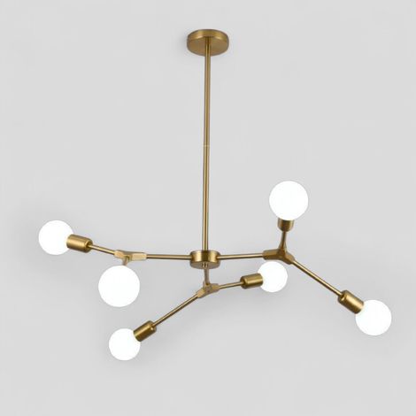 Lampadario a Sospensione Design Molecolare Moderno 6 Luci – Attacco E27 – Struttura in Metallo Oro Spazzolato – Stile Mid-Century