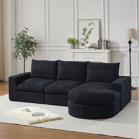 Sofá modular chenilla con chaise reversible negro OKMYHOME (1/5)