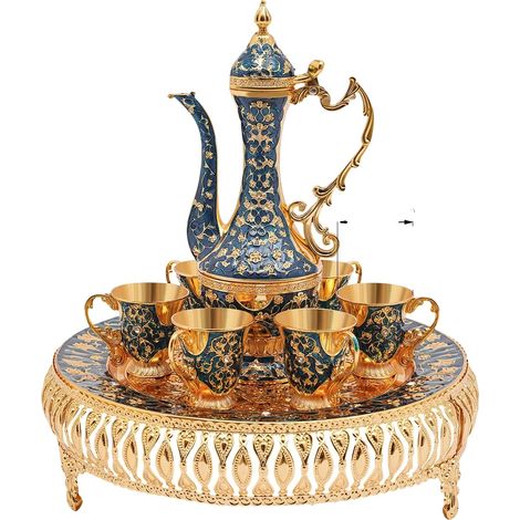 Set composto da tazza da caffè e teiera, design elegante, materiale resistente, blu intenso (1/2)