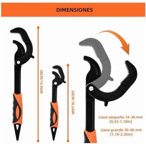 Jeu de clés à pipe 14-60, clé universelle réglable à dégagement rapide, clé à pipe multifonctionnelle autobloquante pour usage domestique, clé à pipe d'eau. (1/5)