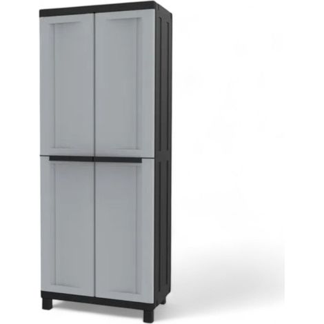 Armadio alto grigio con ripiani regolabili in materiale termoplastico apertura ante 180 dimensioni mm 690x390x1700 (1/5)