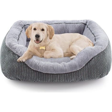 Mittelgroßes Hundebett, waschbar, rechteckig, orthopädisch, warm, weich und entspannend, strapazierfähig und mit rutschfester Unterseite (51 x 50 x 18 cm). (1/5)