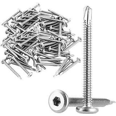 150 vis autoperceuses M5,5 x 50 mm - acier inoxydable 410 - vis autoperceuses pour tôle avec pointe de perçage - tête plate à six pans creux - vis professionnelles pour métal et plastique