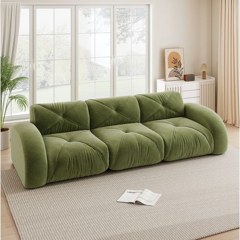Divano modulare 3 posti senza telaio in ciniglia verde, 281 x 95 x 76 cm, senza montaggio (1/5)