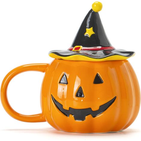 Mug citrouille avec couvercle, design mignon et amusant, idéal pour Halloween, les fêtes et les cadeaux, orange (1/5)