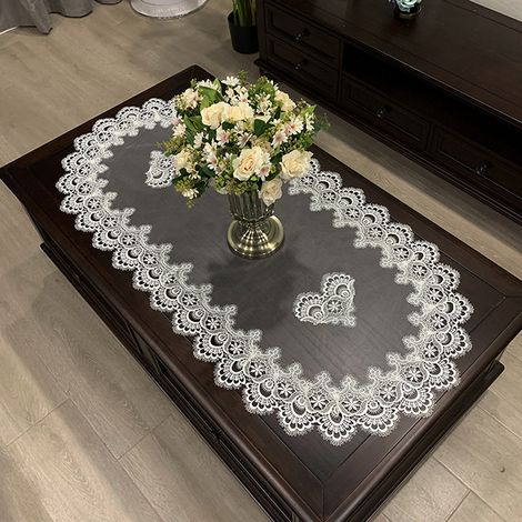 Nappe De Table Ovale - Dentelle - Pour Table Basse Salon Ou Table À Manger - 1 Pièce (1/5)