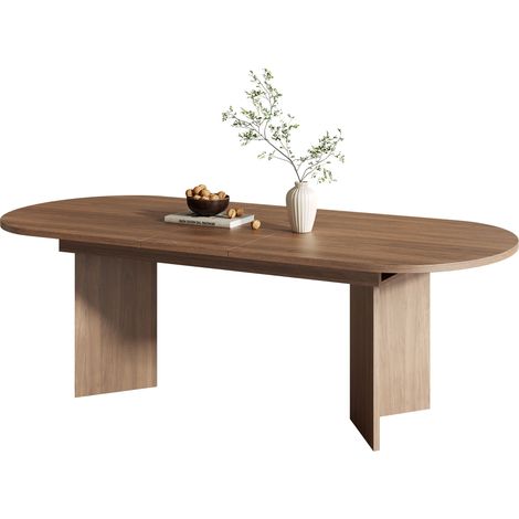 Table à rallonges 160/200 90 cm, pour 6 à 8 personnes, table à coins arrondis, plateau épais, table à rallonges de style simple, noyer (1/5)