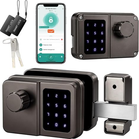 Serrure Connectée Porte D’Entrée, Digicode, Clavier Tactile, Tuya, Sans Clé, Style Rétro, Pour Maison Appartement Bureau (Argent, Unité unique) (1/5)